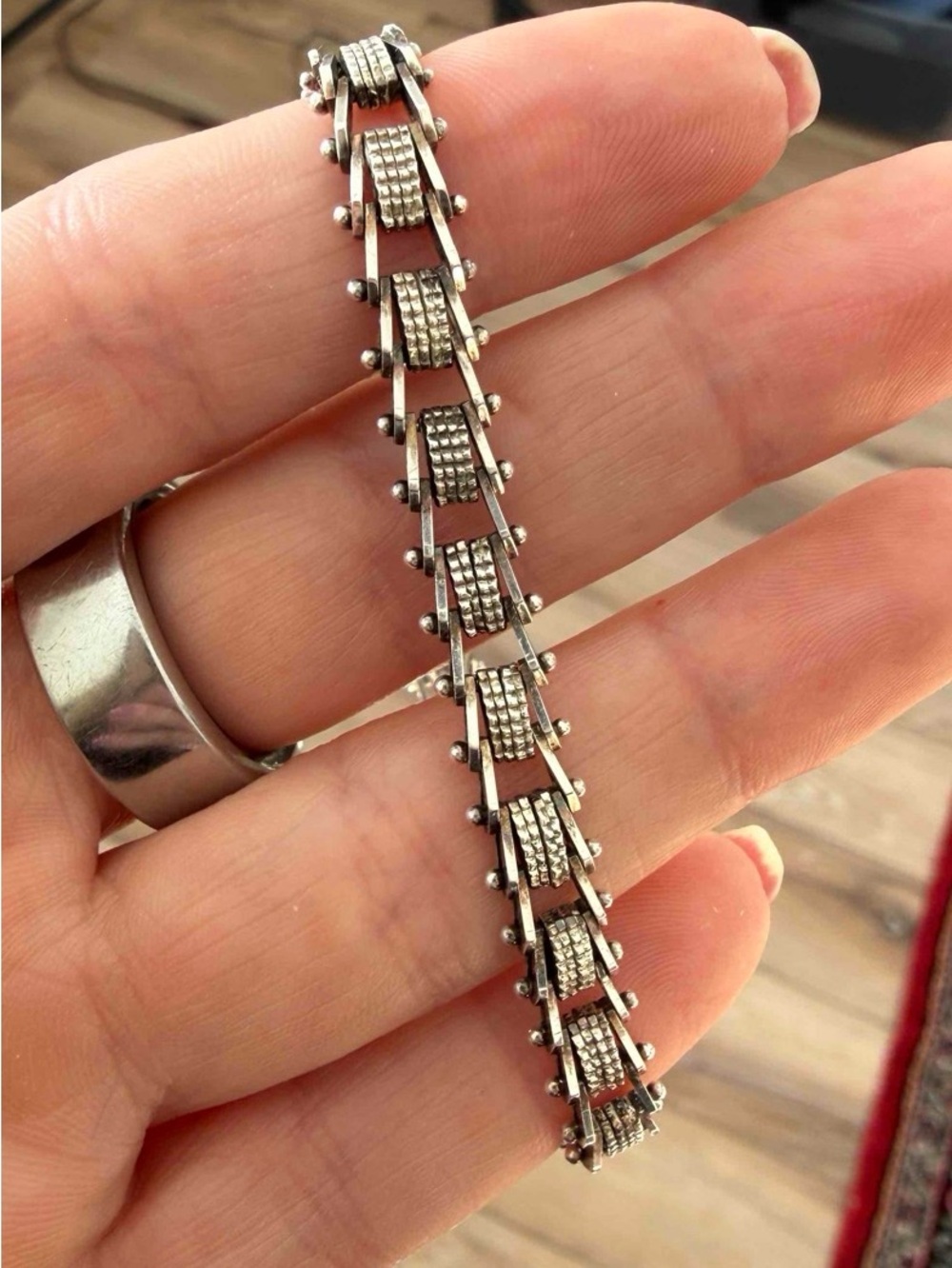 Vintage Mexican Sterling Silver Articulated Bar and Ball Link Bracelet